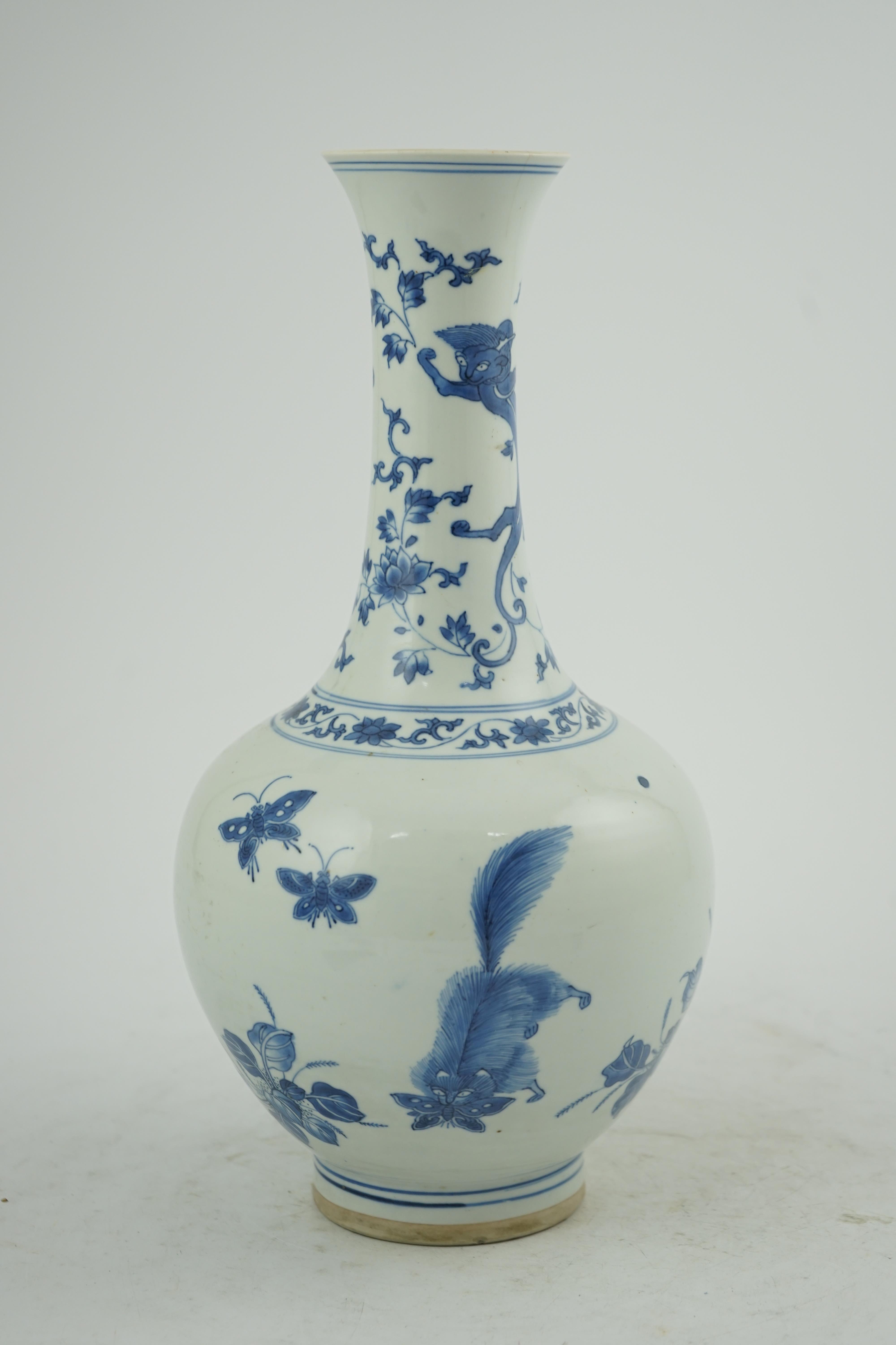 A Chinese blue and white bottle vase, Transitional, Chongzhen period, c.1630-1640